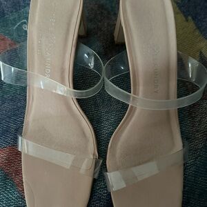 Chinese Laundry Blush Block Heel Sandals with Clear Straps